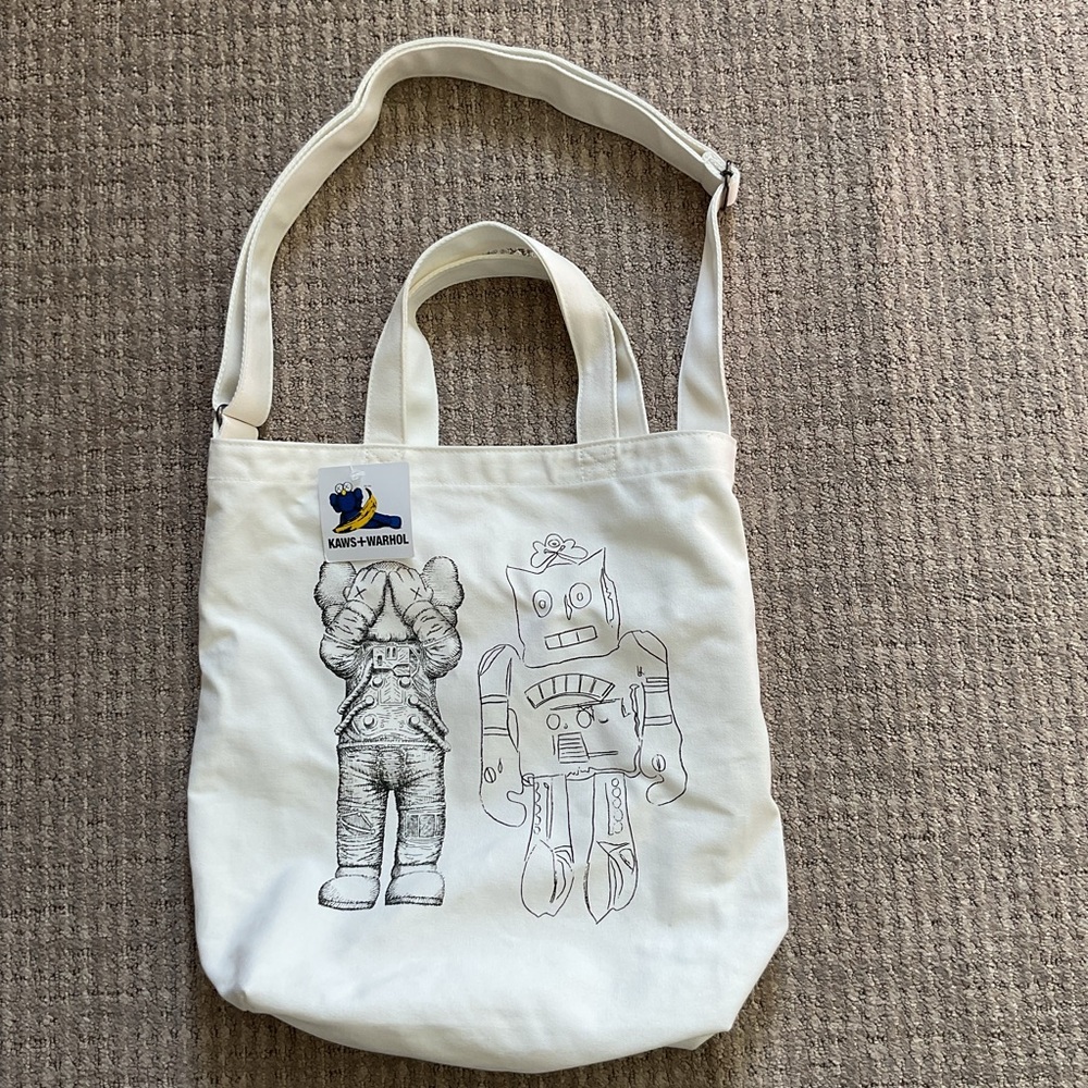 Kaws Warhol Uniqlo collab tote bag adjustable strap nwt